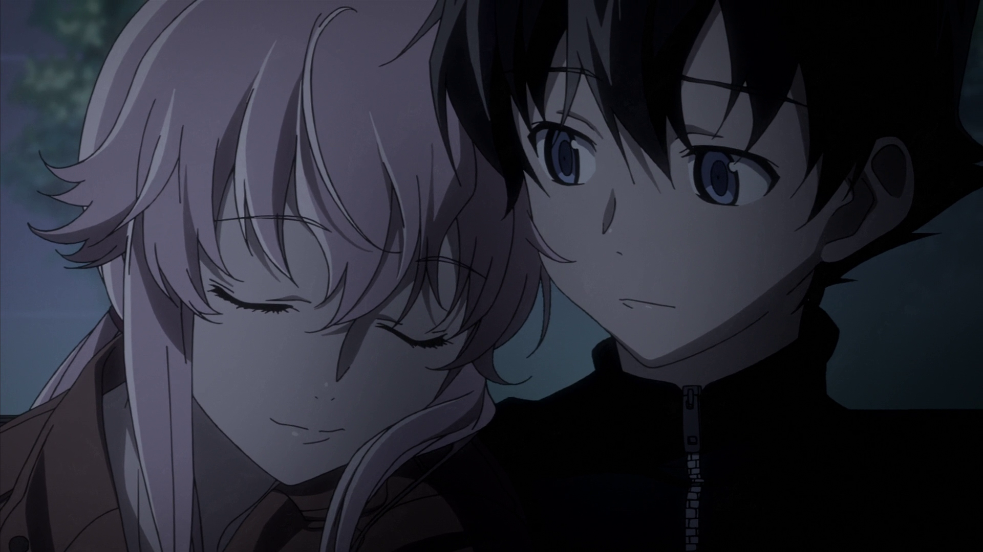 amano yukiteru and kasugano tsubaki (mirai nikki)