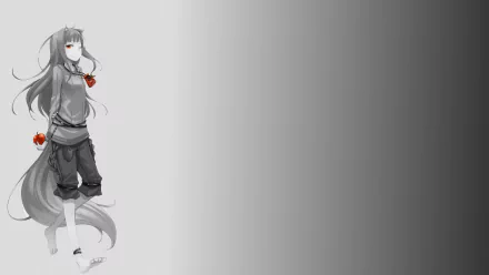 Anime HD desktop wallpaper featuring a grayscale illustration of Holo from Spice and Wolf with red accents on her clothing and accessories.