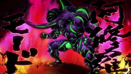 HD wallpaper featuring Carnage Kabuto from One-Punch Man, showcasing the character's vibrant colors and dynamic pose against a striking, colorful background.