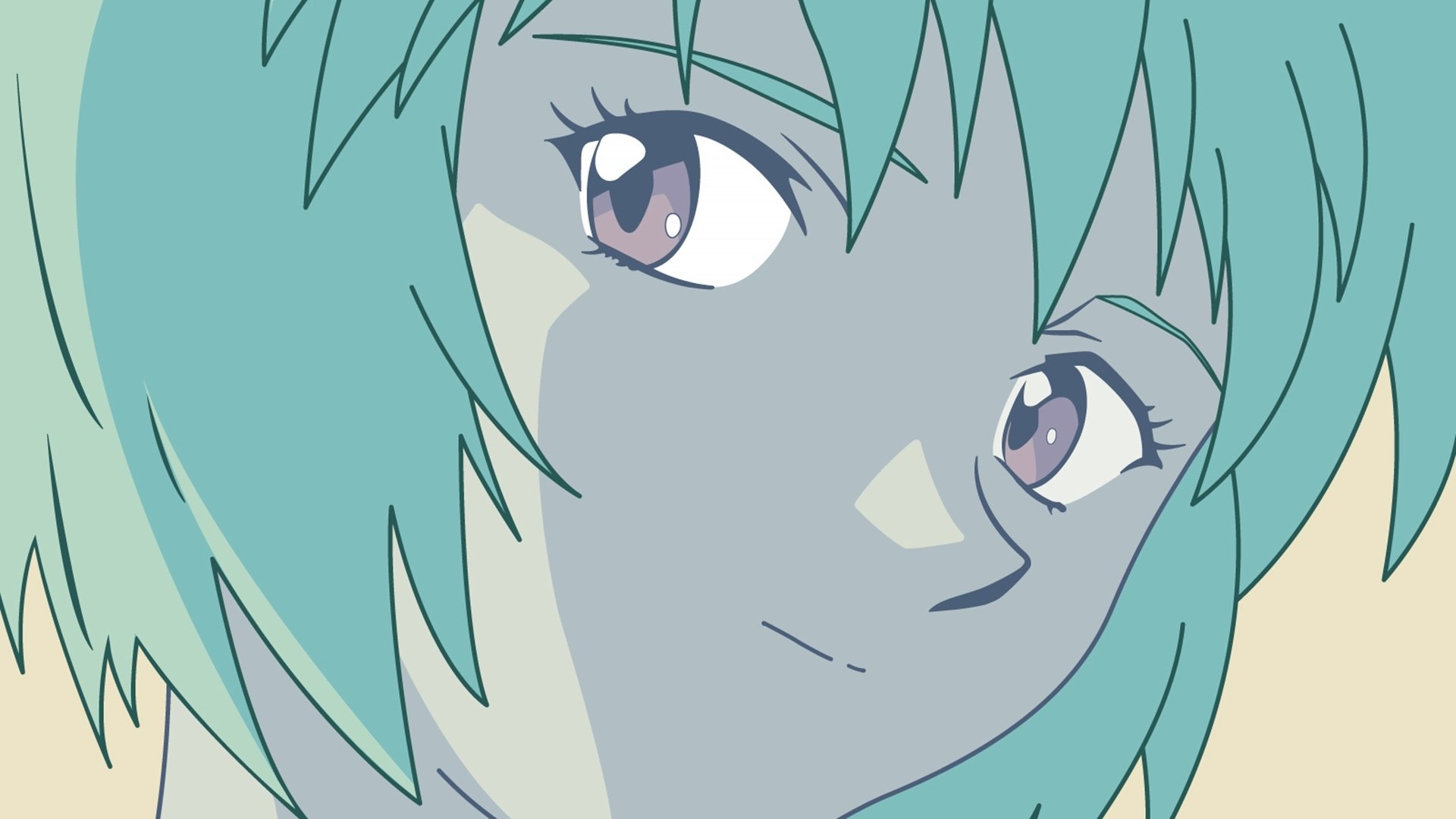 Close-up of Rei Ayanami from Neon Genesis Evangelion with soft colors, designed as an HD PC desktop wallpaper and background.