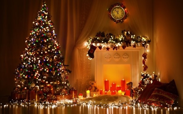 Holiday Christmas Room Gift Christmas Tree Christmas Ornaments Christmas Lights Candle Teddy Bear HD Wallpaper | Background Image