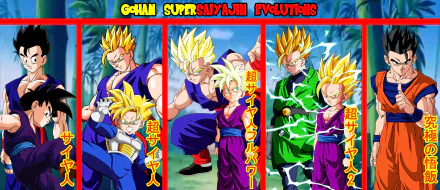 HD wallpaper featuring Gohan from Dragon Ball Z, showcasing his various Super Saiyan evolutions with vibrant colors and dynamic poses.