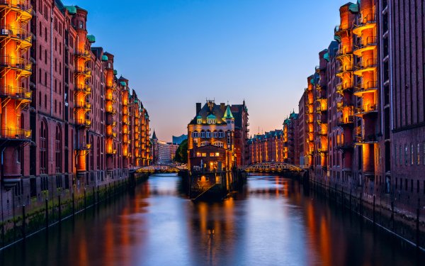 Man Made Hamburg Cities Germany City Night Bridge Light HD Wallpaper | Background Image