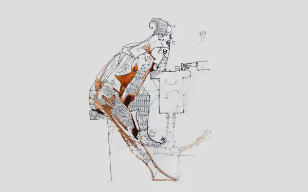 An artistic drawing featuring geometric shapes and a figure, serving as an HD desktop wallpaper and background that blends creativity and design.