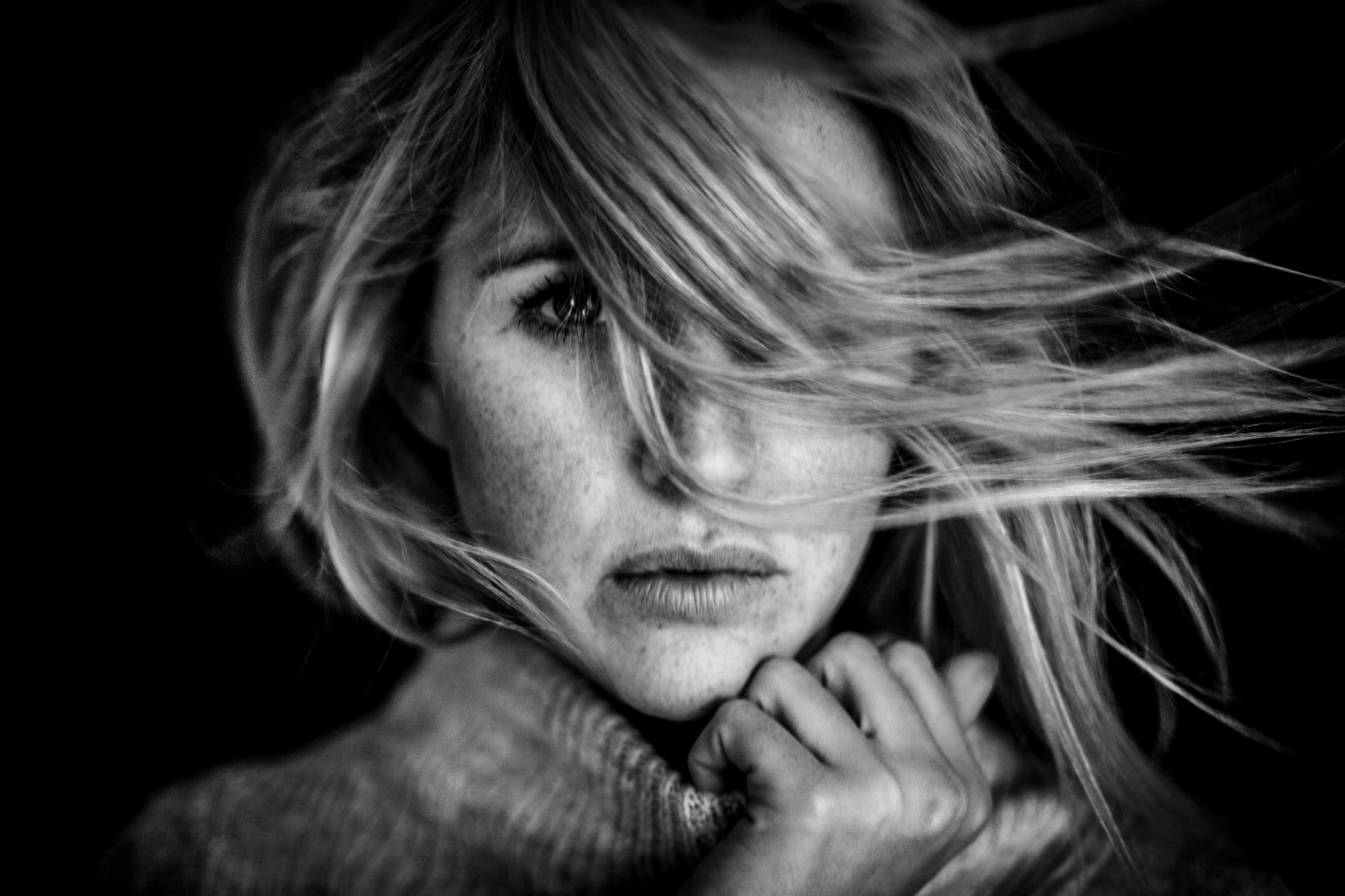 Download Hair Black & White Blonde Freckles Woman Model 4k Ultra HD ...