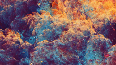 An artistic HD wallpaper showcasing vibrant clouds in shades of orange and blue, creating a dynamic and colorful background for your desktop.