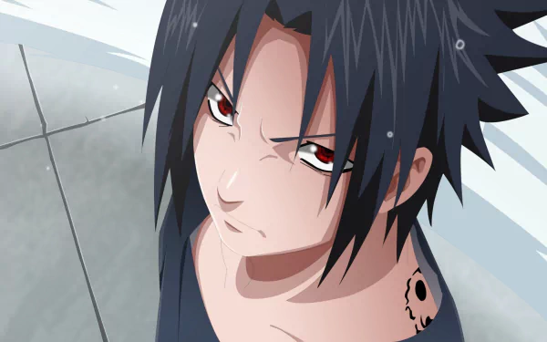 HD wallpaper featuring Sasuke Uchiha from the anime Naruto, showcasing an intense expression and striking character design. A captivating background for fans of the series.
