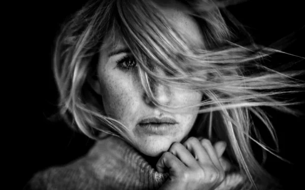 hair Black & White blonde freckles woman model HD Desktop Wallpaper | Background Image