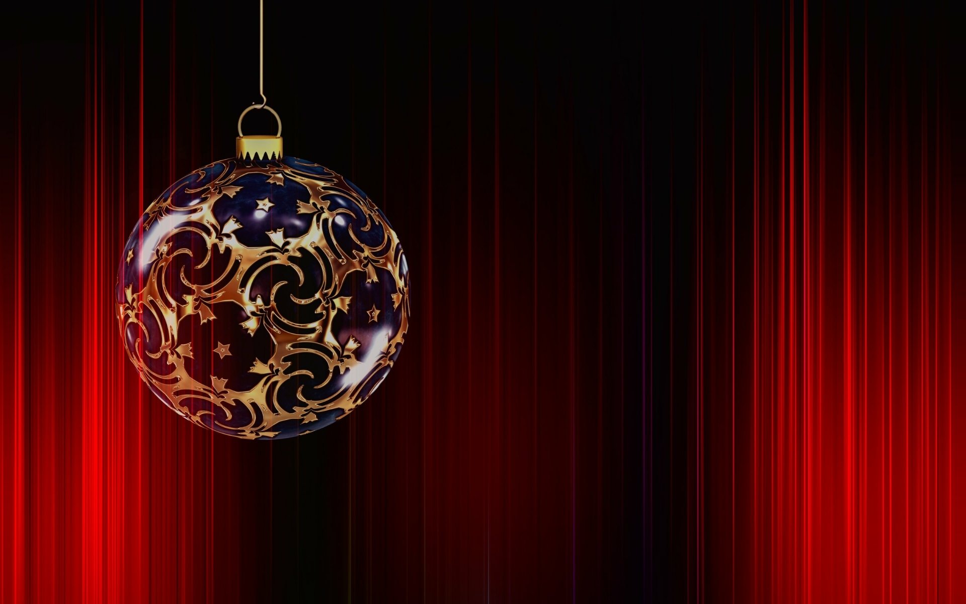 A striking HD desktop wallpaper featuring a beautifully decorated Christmas ornament against a backdrop of rich red stripes, evoking the festive spirit of the holiday season.
