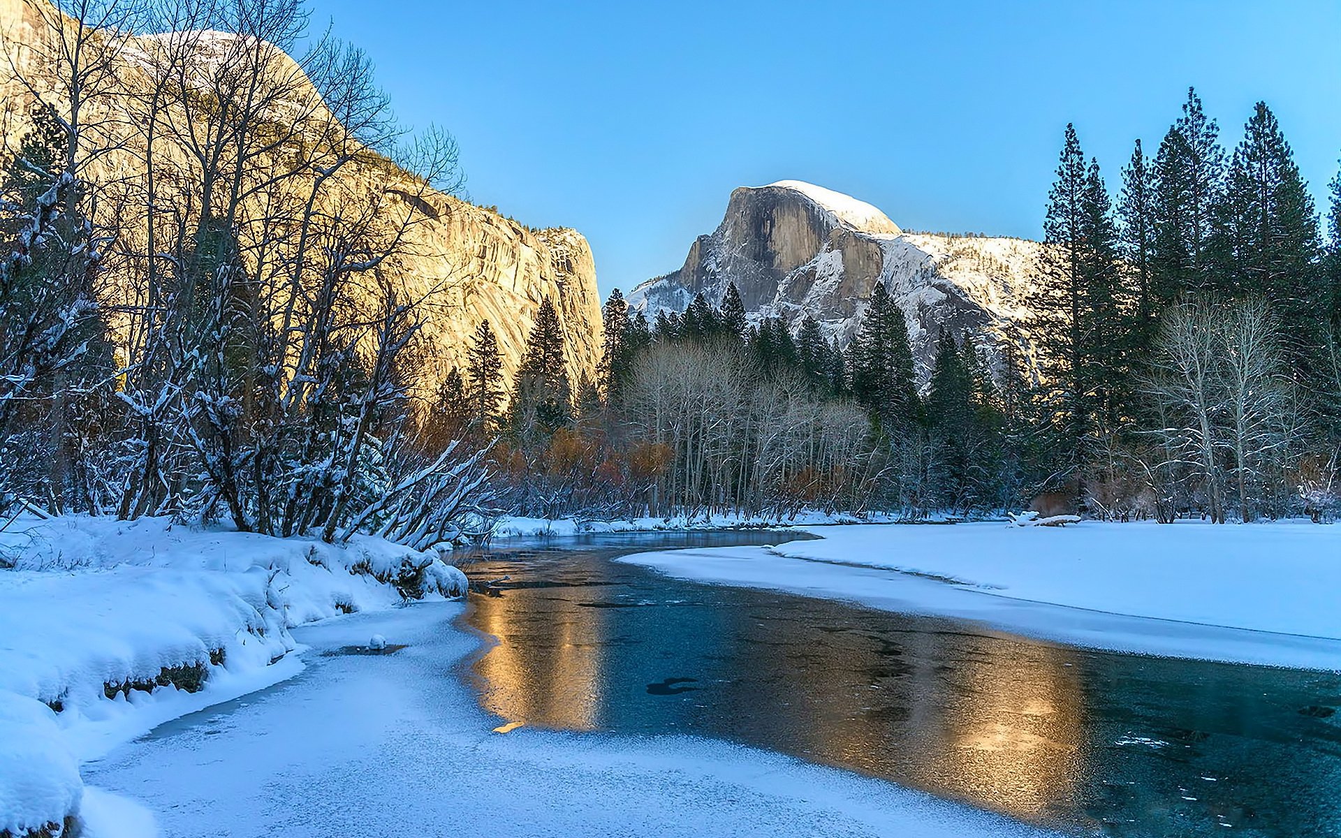 Download Mountain Snow River Nature Winter Snowy Mountain HD Wallpaper