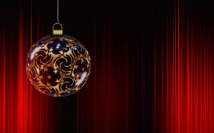 A striking HD desktop wallpaper featuring a beautifully decorated Christmas ornament against a backdrop of rich red stripes, evoking the festive spirit of the holiday season.