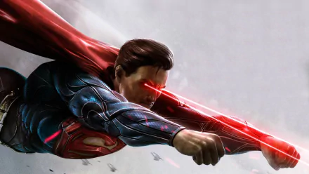 HD PC desktop wallpaper featuring Superman from the video game Injustice: Gods Among Us, depicted flying with glowing red eyes and an extended energy beam.