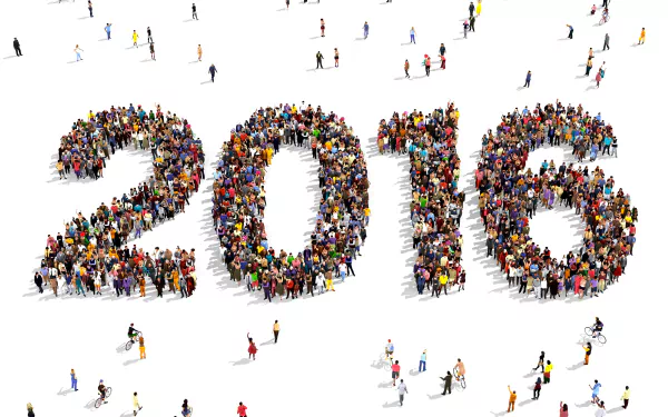 A large crowd of people forming the numbers 2016, celebrating the New Year holiday in a vibrant 4K Ultra HD PC desktop wallpaper and background.