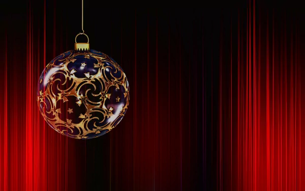 A striking HD desktop wallpaper featuring a beautifully decorated Christmas ornament against a backdrop of rich red stripes, evoking the festive spirit of the holiday season.