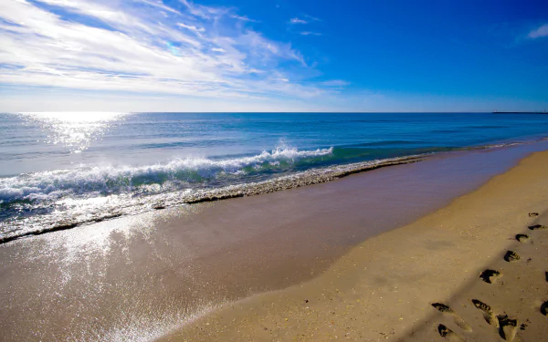 footprint sky wave cloud water sand sea nature beach HD Desktop Wallpaper | Background Image