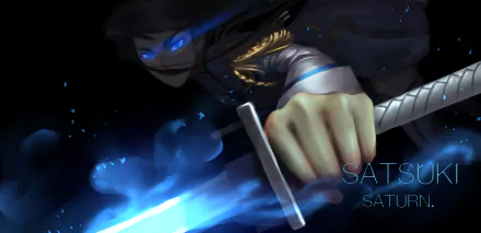 Satsuki Kiryūin (Kill la Kill) gripping a glowing blue blade, dramatic anime HD desktop wallpaper with motion blur and dark, luminous tones.