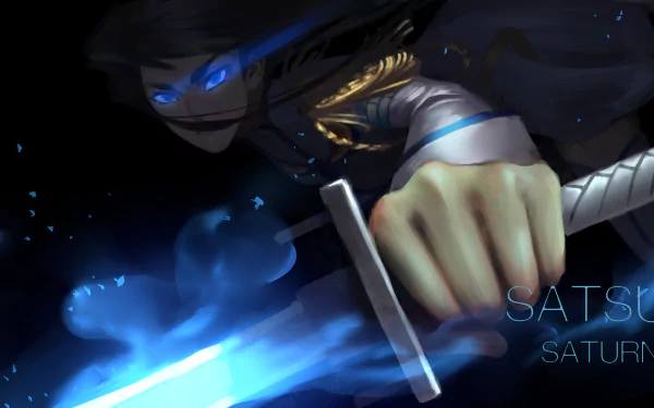 Satsuki Kiryūin (Kill la Kill) gripping a glowing blue blade, dramatic anime HD desktop wallpaper with motion blur and dark, luminous tones.