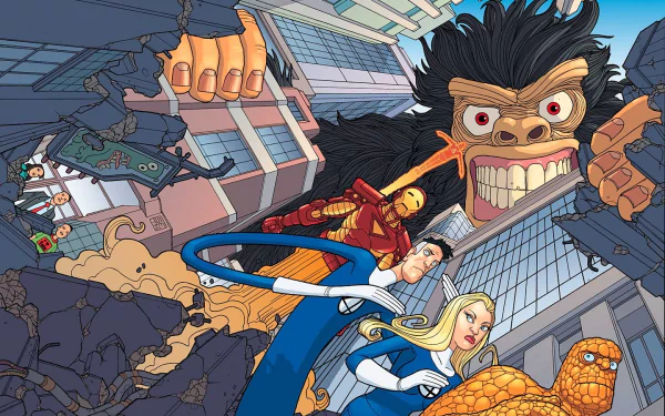 Human Torch (Marvel Comics) Johnny Storm Invisible Woman Susan Storm Mister Fantastic Reed Richards Thing (Marvel Comics) Ben Grimm Iron Man Comic Fantastic Four HD Desktop Wallpaper | Background Image