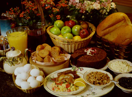 apple bread tea sausage juice egg chocolate cake food meal HD Desktop Wallpaper | Background Image