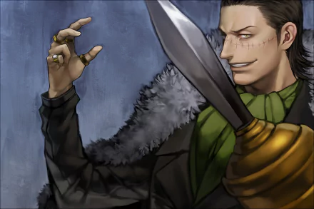 A striking HD wallpaper featuring Crocodile from One Piece, showcasing the Shichibukai pirate with a sword, exuding confidence and charisma against a stylized background.