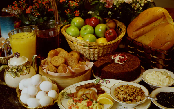 apple bread tea sausage juice egg chocolate cake food meal HD Desktop Wallpaper | Background Image