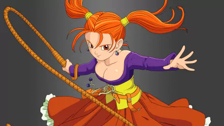 HD PC desktop wallpaper featuring a dynamic character from the video game Dragon Quest VIII, showcasing vibrant colors and action in an animated style.
