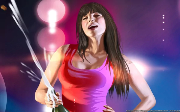 HD PC desktop wallpaper featuring a vibrant, stylized female character from the video game Grand Theft Auto IV, set against a colorful, dynamic background.