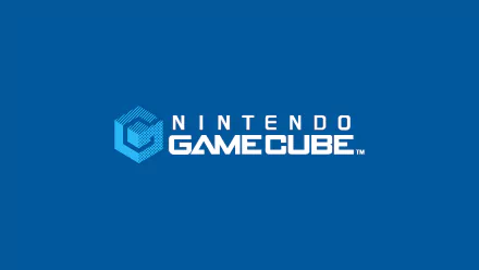4K Ultra HD Nintendo GameCube logo wallpaper featuring the iconic blue cube and bold white text on a vibrant blue background for PC desktop.