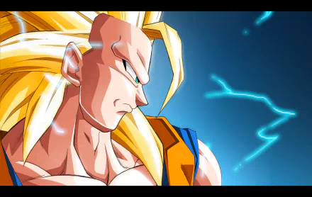4K Ultra HD Dragon Ball Z wallpaper featuring Goku in his fierce Super Saiyan 3 form with golden hair and intense expression against an electric blue background.