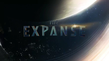 HD PC desktop wallpaper featuring the title logo of the TV show The Expanse set against a cosmic space background with planets and stars.