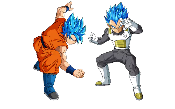 HD wallpaper featuring Goku and Vegeta in their Super Saiyan Blue forms from Dragon Ball Super, showcasing dynamic poses and vibrant colors typical of anime art.