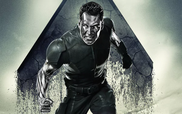 Colossus from X-Men: Days of Future Past featured in an HD PC desktop wallpaper with a dramatic, intense pose and a dark, textured background.