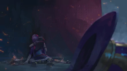 Caitlyn and Vi from League of Legends are depicted in this HD PC desktop wallpaper, showcasing a dramatic moment in their video game universe with vivid colors and dynamic visuals.