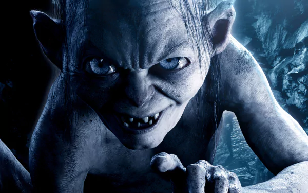 HD PC desktop wallpaper/background of Gollum snarling in a dark cave from the movie The Hobbit: An Unexpected Journey.
