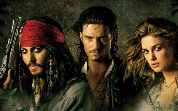 Jack Sparrow Johnny Depp Elizabeth Swann Keira Knightley Will Turner Orlando Bloom movie Pirates Of The Caribbean: Dead Man's Chest HD Desktop Wallpaper | Background Image