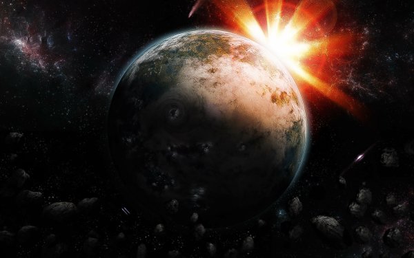 Sci Fi Sunrise Planet Asteroid Stars Sunlight Sun HD Wallpaper | Background Image