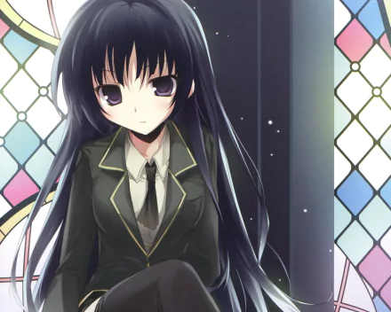 HD anime desktop wallpaper featuring Yozora Mikazuki with long black hair, purple eyes, and a school uniform with a tie from Boku Wa Tomodachi Ga Sukunai.