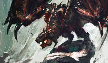 A dramatic HD wallpaper featuring Rathalos from Monster Hunter, showcasing the iconic dragon in a fierce and dynamic pose amidst a striking, textured background.