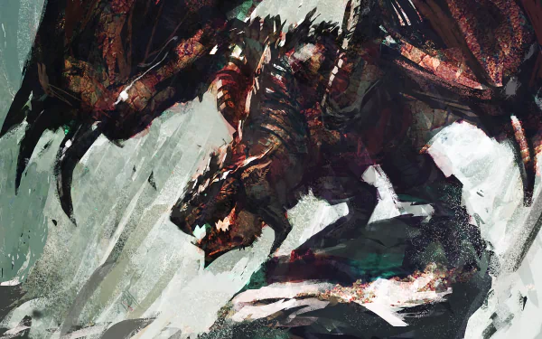 A dramatic HD wallpaper featuring Rathalos from Monster Hunter, showcasing the iconic dragon in a fierce and dynamic pose amidst a striking, textured background.