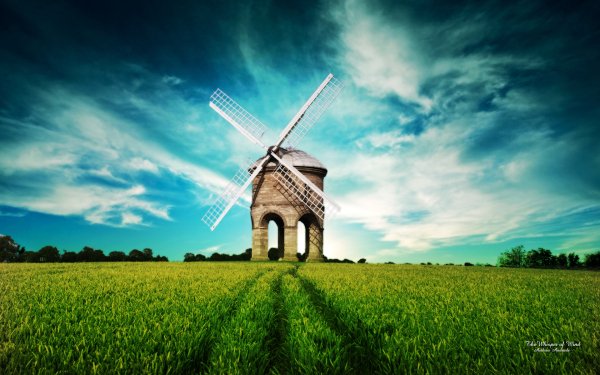 Man Made Windmill Field Grass HD Wallpaper | Background Image