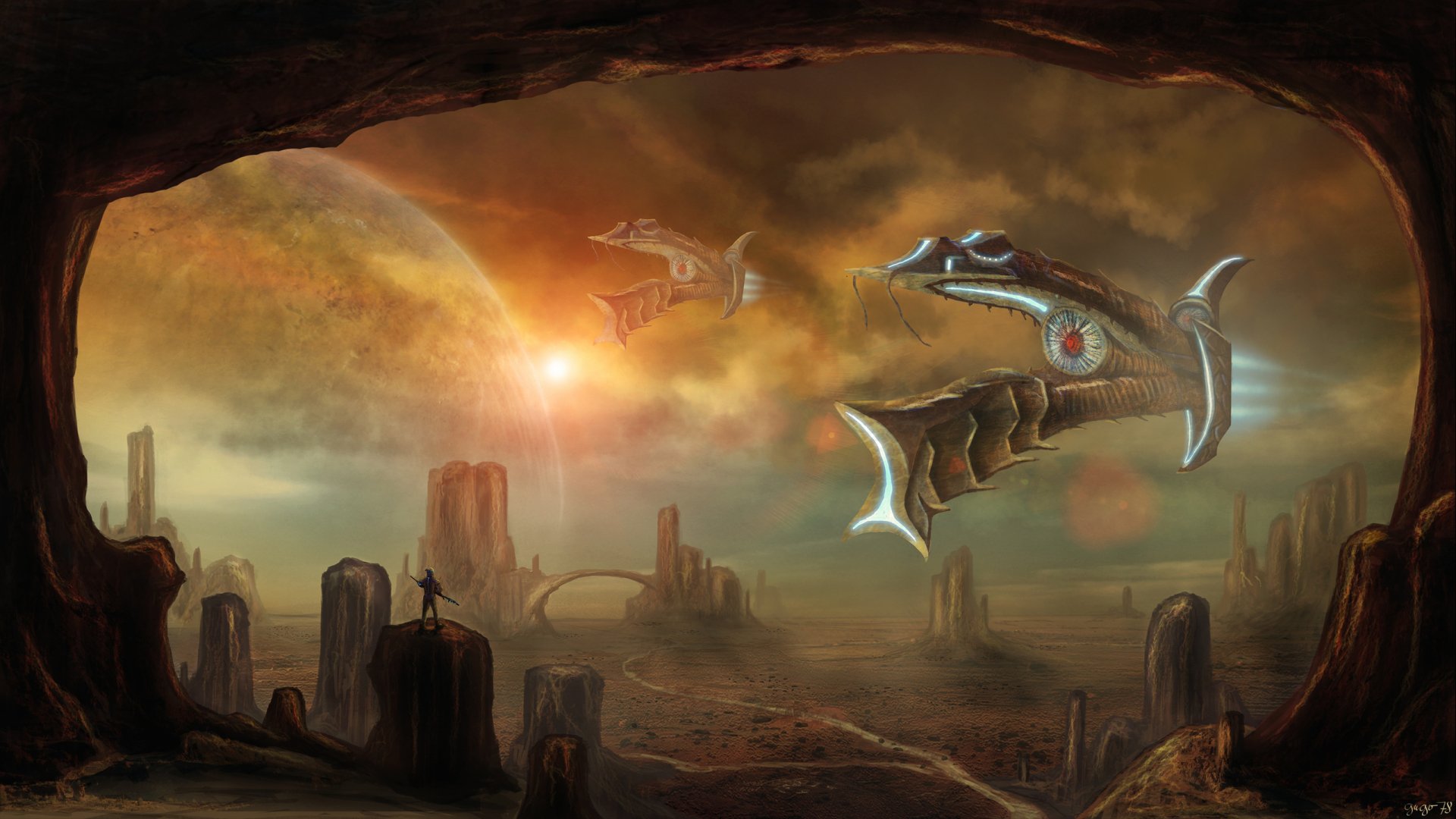 Download Arch Desert Landscape Sci Fi Spaceship HD Wallpaper by gugo78 ...