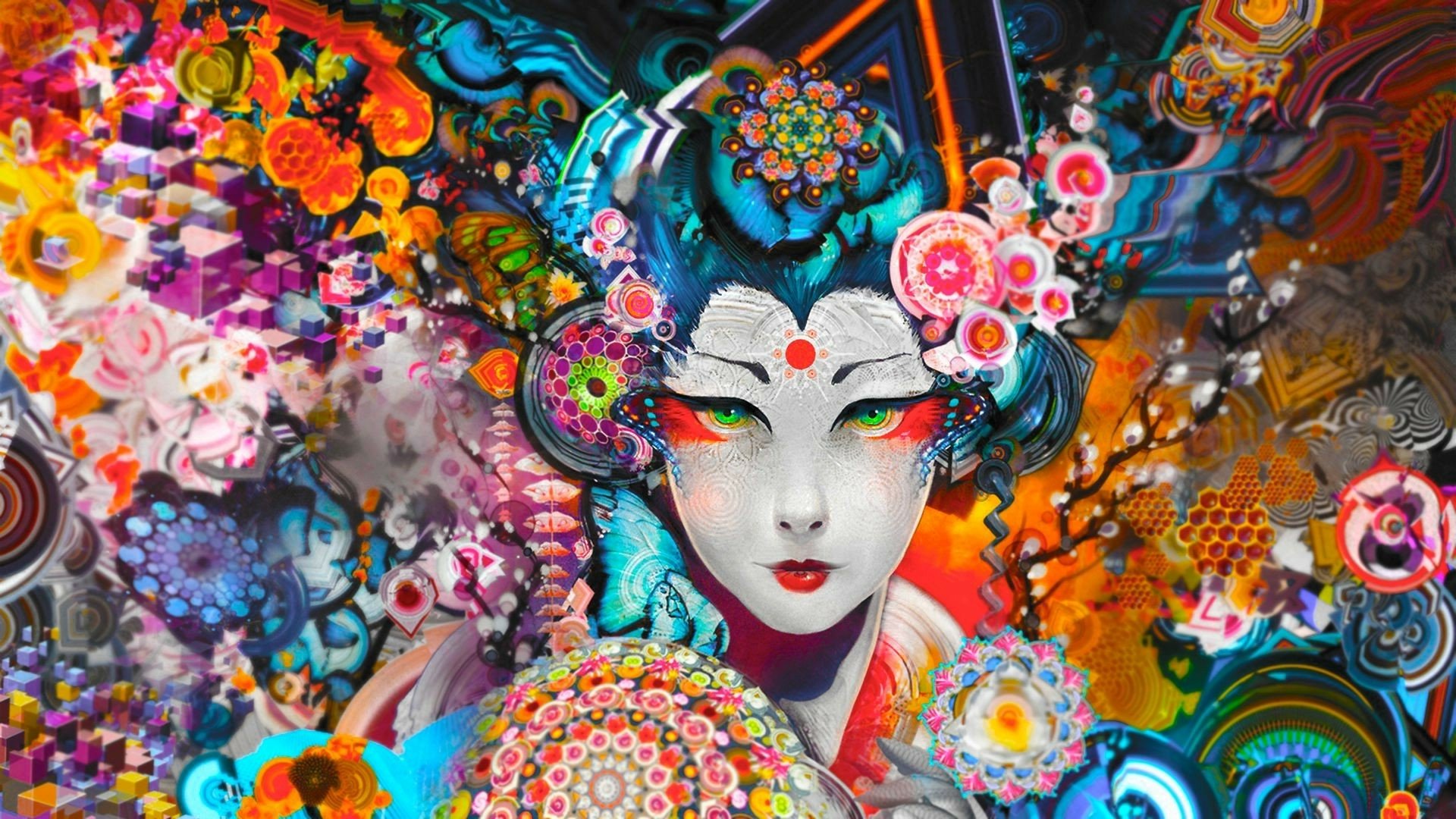 Colorful Geisha HD Wallpaper | Background Image | 1920x1080 | ID:677328