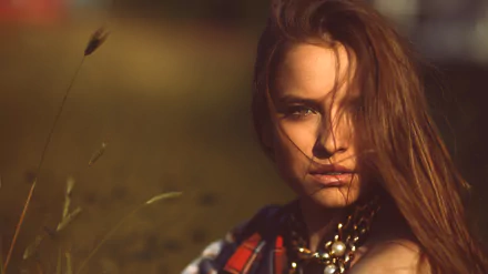 brown eyes brunette bokeh outdoor necklace woman model HD Desktop Wallpaper | Background Image