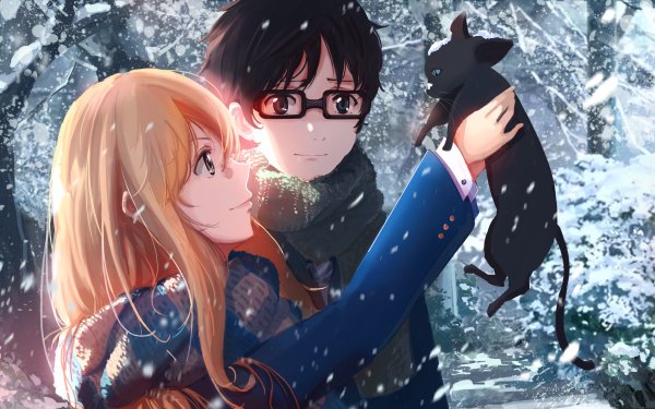 Anime Shigatsu wa Kimi no Uso Kaori Miyazono Kousei Arima Gato Snow Rubia Fondo de pantalla HD | Fondo de Escritorio