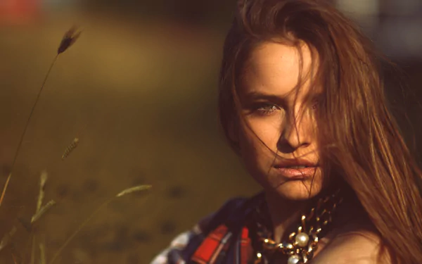 brown eyes brunette bokeh outdoor necklace woman model HD Desktop Wallpaper | Background Image