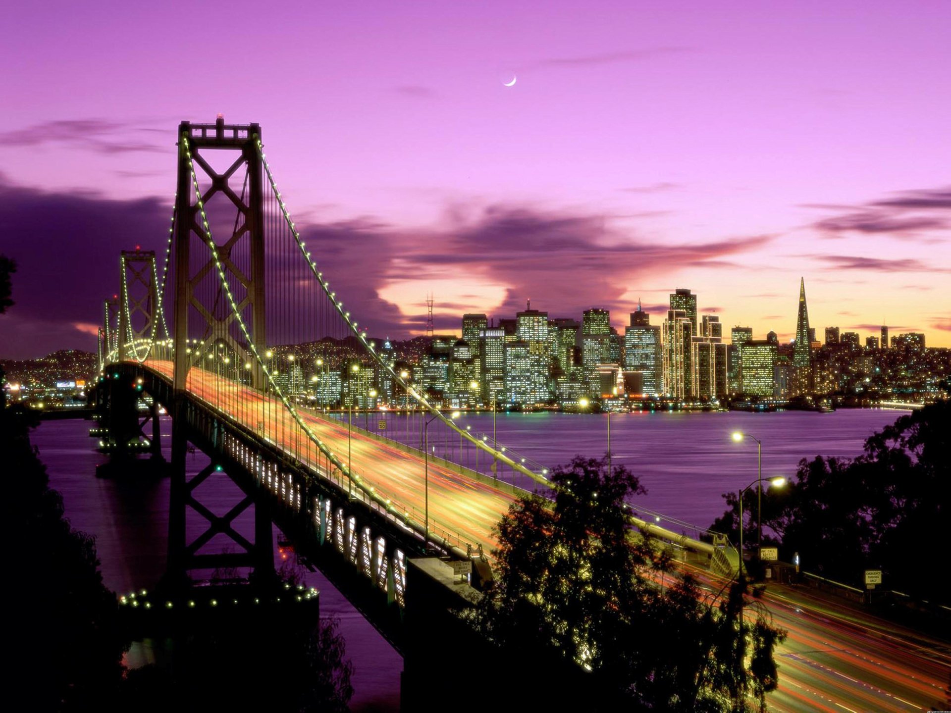 Download City Bridge Building Light Purple Sunset California San ...