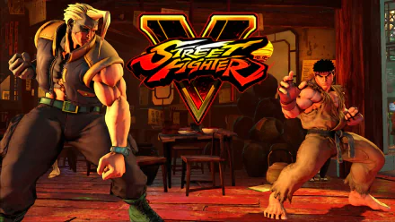 High-definition Street Fighter V wallpaper featuring game characters ready for battle with the game's logo centered in the background.
