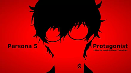HD desktop wallpaper featuring a silhouette of the Persona 5 protagonist on a red background.