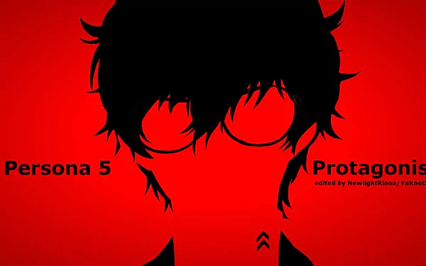 HD desktop wallpaper featuring a silhouette of the Persona 5 protagonist on a red background.