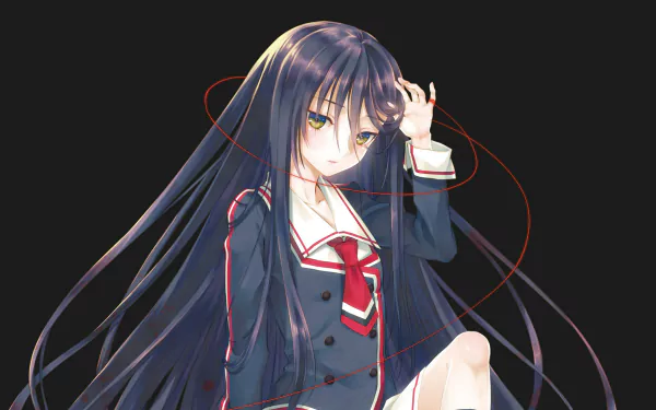 Anime HD desktop wallpaper of Mizuki Shigeko-san in a school uniform, featuring long black hair, green eyes, and a subtle blush on her cheeks.